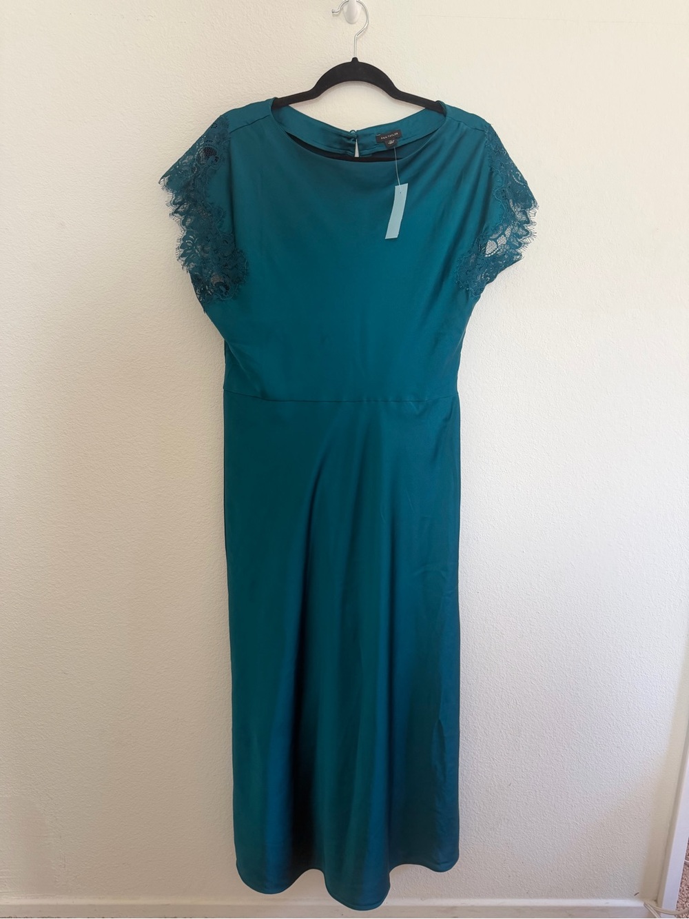 Ann Taylor Teal lace-trim Satin maxi dress - Picture 3 of 3